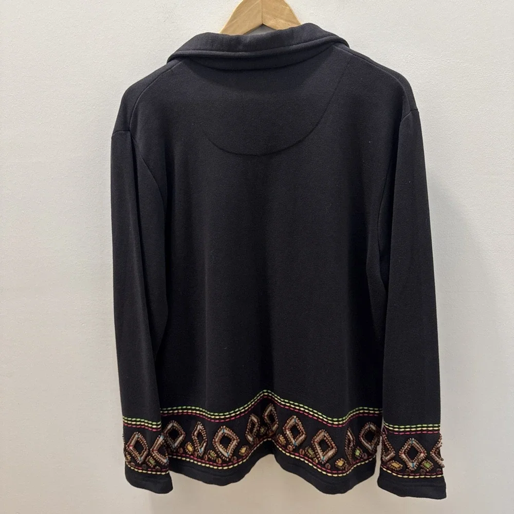 Coldwater Creek Cardigan Sweater size Large Beaded Black Jacket Art to Wear - Picture 5 of 9